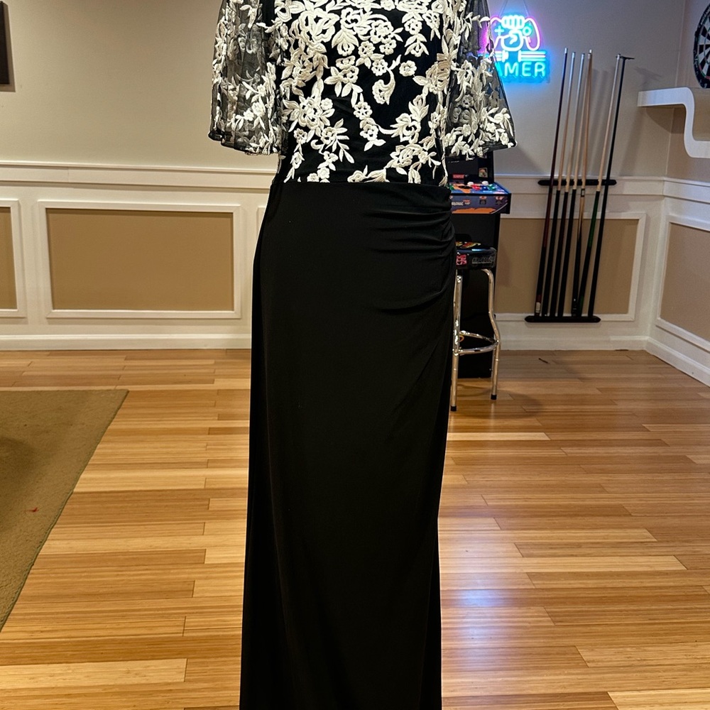Elegant Black and White Floral Gown